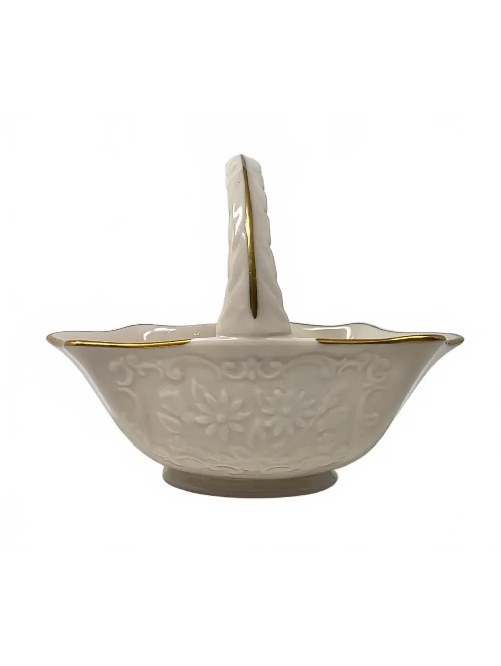 Vintage Lenox Sans Souci Basket Ivory Porcelain 24K Gold Floral USA